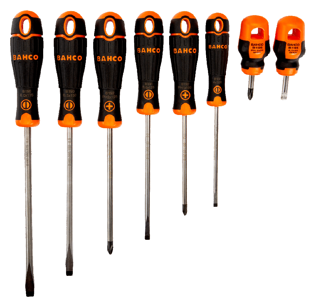 BahcoFit Tornavida seti, 8 parça. Düz ve Phillips vidalar için