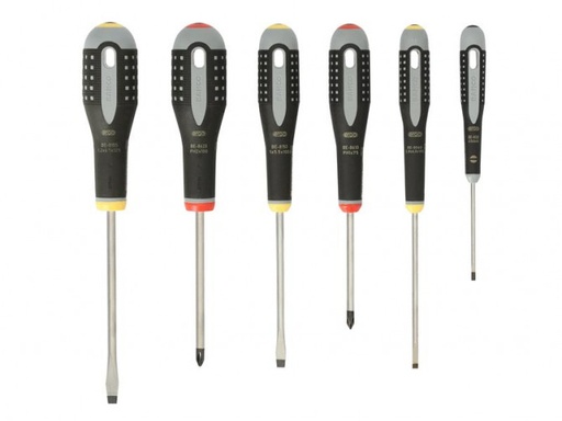 [BE-9881] ERGO™  Tornavida seti,6 parça. Düz ve  Phillips  vidalar için