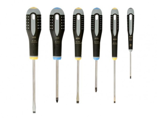 [BE-9882] ERGO™  Tornavida seti,6 parça. Düz ve Pozidriv vidalar için